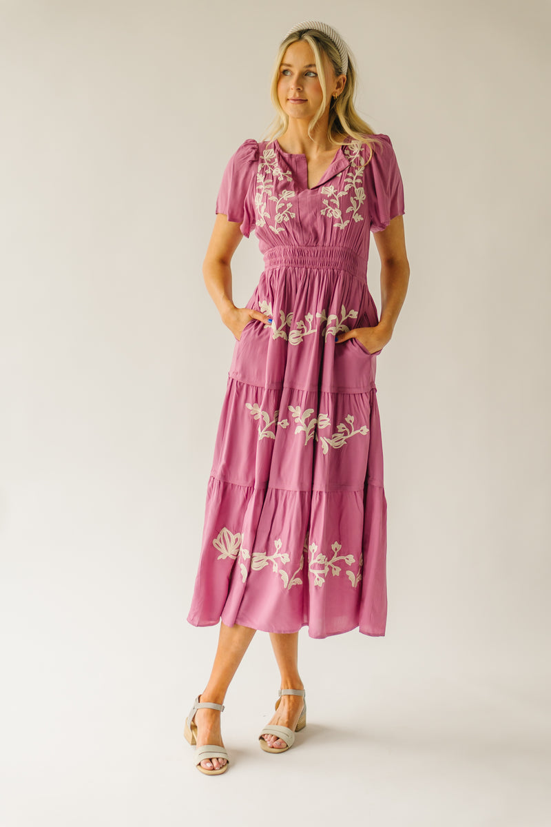 The Radford Embroidered Maxi Dress in Mauve