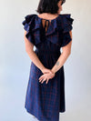 The Bauserman Ruffle Sleeve Midi Dress in Navy Plaid