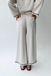 The Lyla Ruffle Edge Striped Pant in Cream + Brown