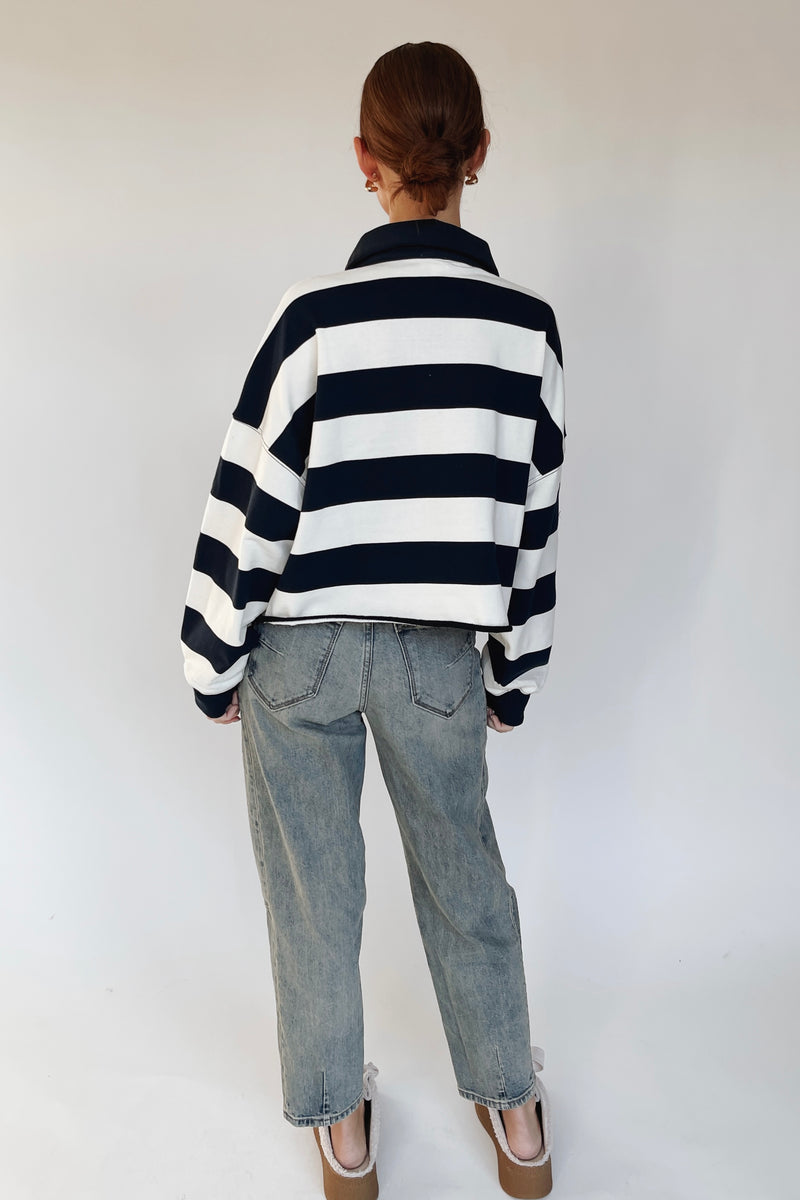 The Kenra Rugby Polo Blouse in Navy + White