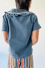 The Marasol Ruffle Collared Blouse in Denim