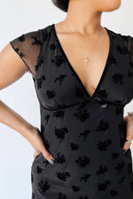 The Sasha Floral V-Neck Midi Dress in Black