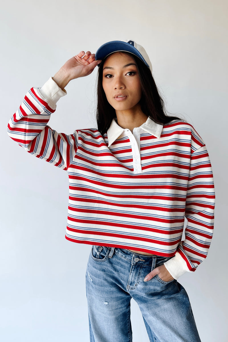 The Garrett Rugby Tee in Red Stripe