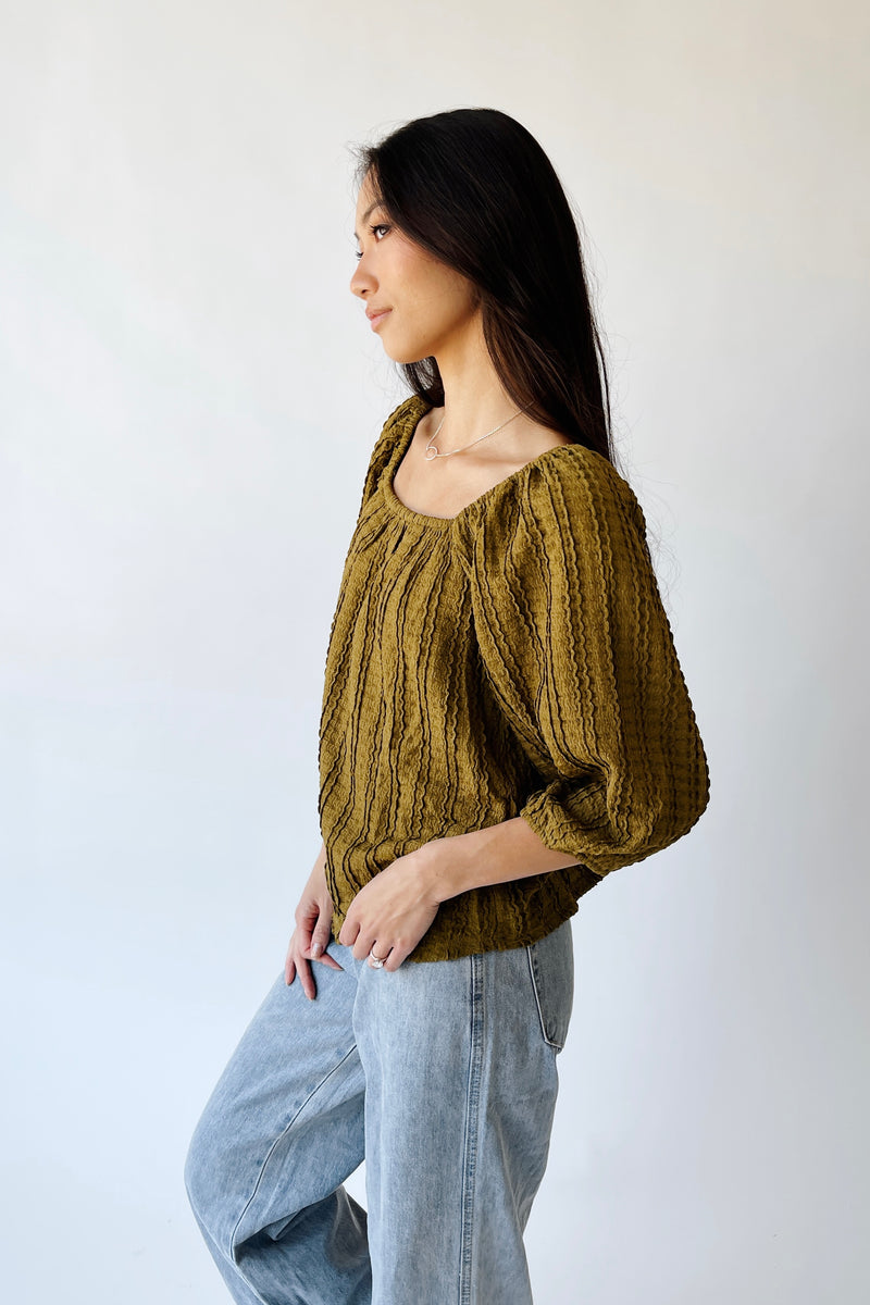 The Elsie Textured Blouse in Dark Olive