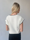 The Shelly Scallop Edge Sweater in Ivory + Black