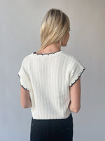 The Shelly Scallop Edge Sweater in Ivory + Black