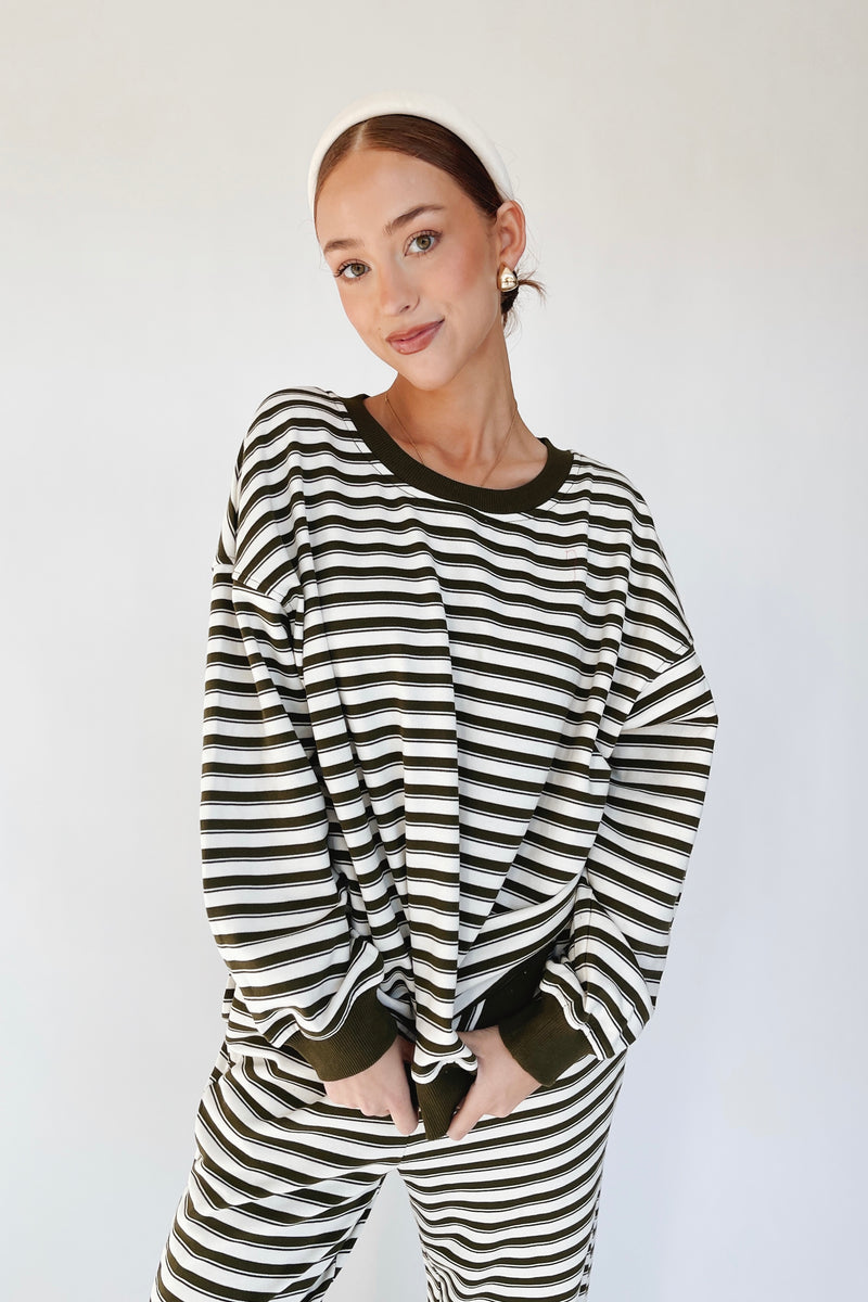 The Abrams Striped Lounge Set in Cream + Green