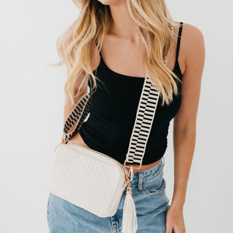 The Woven Willow Camera Crossbody Bag in Cream