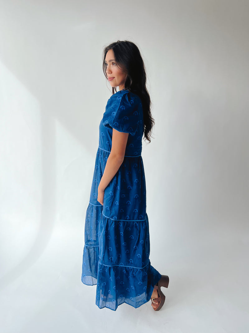 The Briza Tiered Maxi Dress in Teal Blue