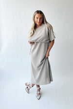 The Andra Tie Detail Midi Dress in Taupe