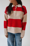 The Danielson Striped Polo Sweater in Taupe + Red