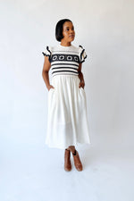 The Blaire Crochet Bodice Midi Dress in Cream
