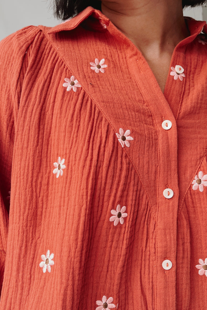 The Townsley Floral Embroidered Blouse in Rust