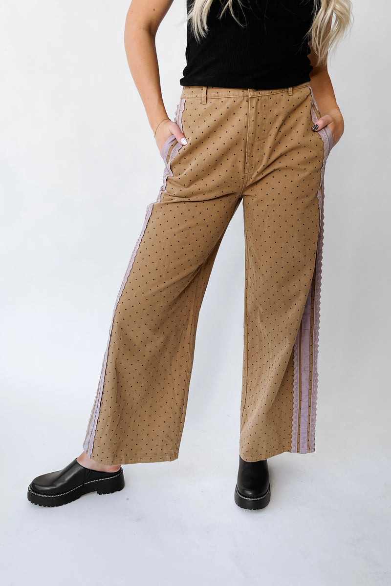 The Laurie Polka Dot Denim Pant in Brown