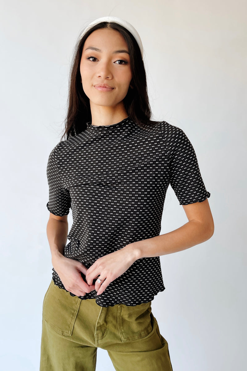 The Carolyn Dot Textured Blouse in Black