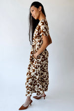 The Nicolette Floral Tiered Midi Dress in Brown Multi