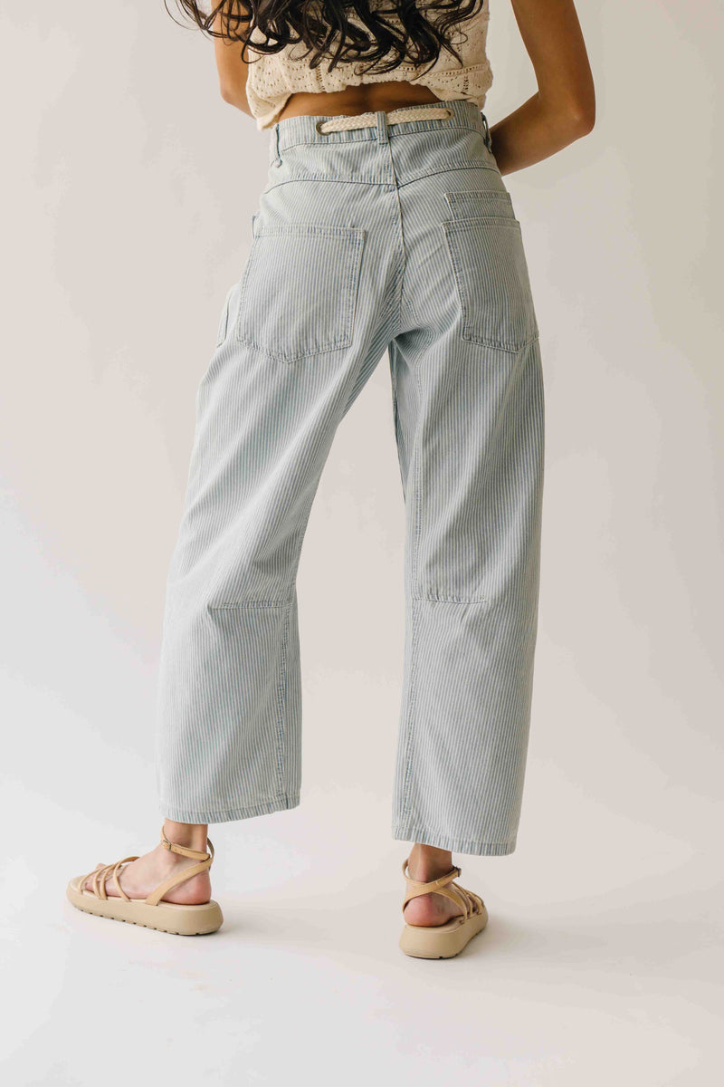 The Yorkana Eyelet Waist Barrel Jean in Striped Denim