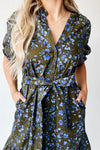 The Solvay Tiered Midi Dress in Green + Blue Multi