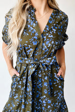 The Solvay Tiered Midi Dress in Green + Blue Multi
