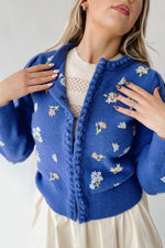 The Conlan Floral Embroidered Cardigan in Blue