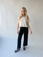 The Shelly Scallop Edge Sweater in Ivory + Black
