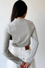 The Leah Mock Neck Blouse in Heather Grey