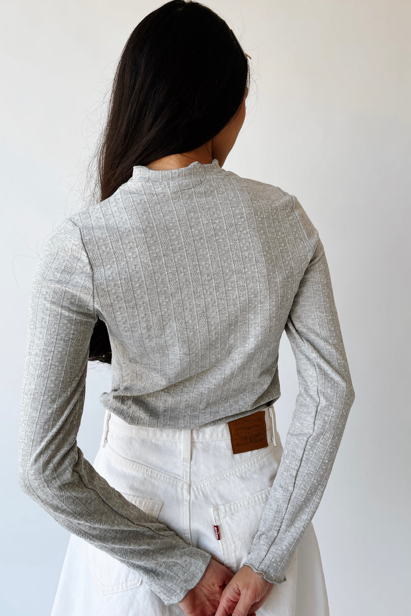 The Leah Mock Neck Blouse in Heather Grey