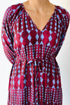The Michelle V-Neck Patterned Dress in Burgundy + Blue