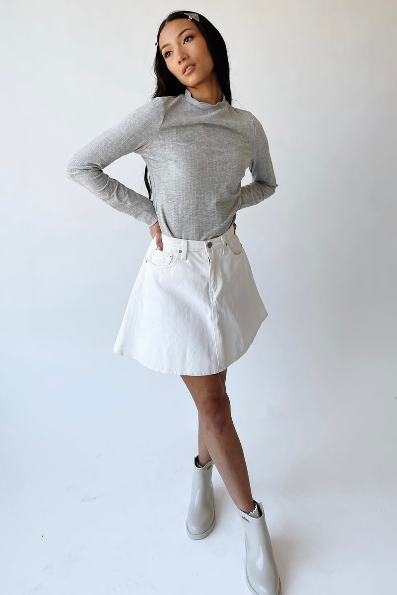 The Leah Mock Neck Blouse in Heather Grey