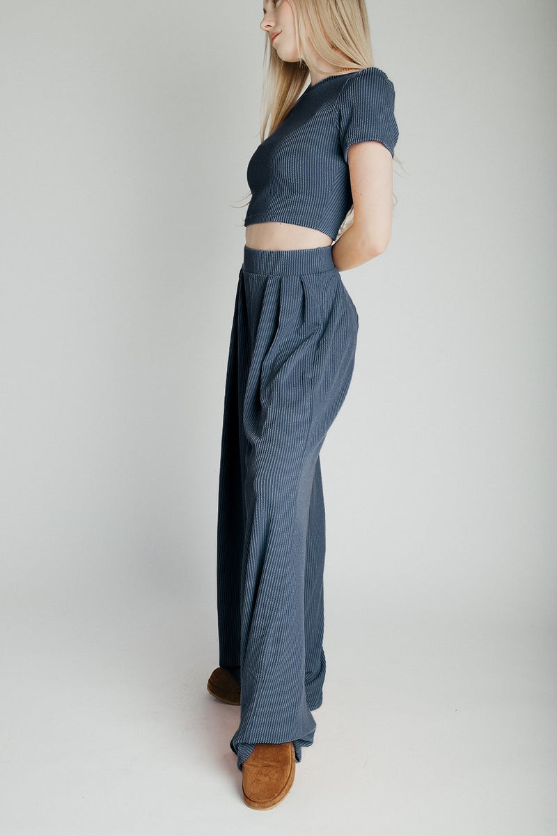 The Leanne Ribbed Lounge Set in Blue