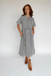 The Tenney Striped Half Zip Midi Dress in Navy + Cream
