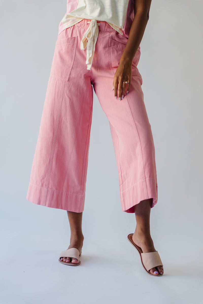 The Suria Drawstring Wide Leg Pant in Peach Pink