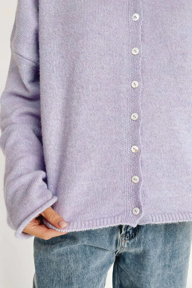 The Riggs Button-Down Sweater in Lavender
