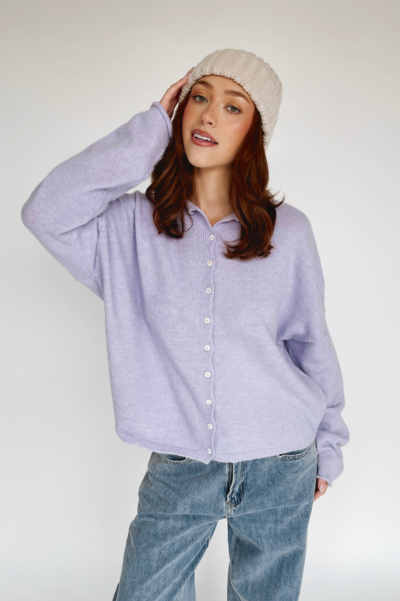 The Riggs Button-Down Sweater in Lavender