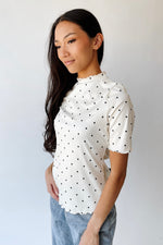 The Julissa Polka Dot Ribbed Blouse in Cream