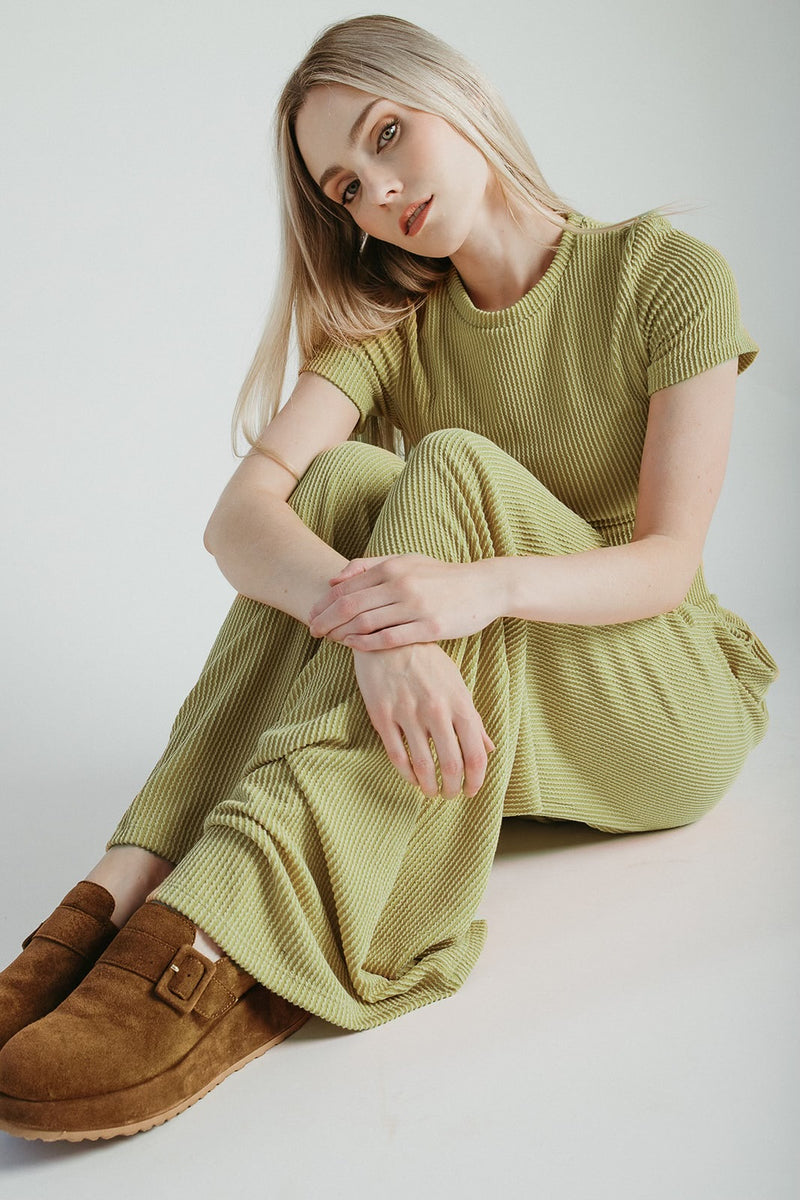 The Leanne Ribbed Lounge Set in Dusty Sage