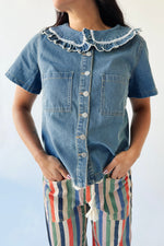 The Marasol Ruffle Collared Blouse in Denim