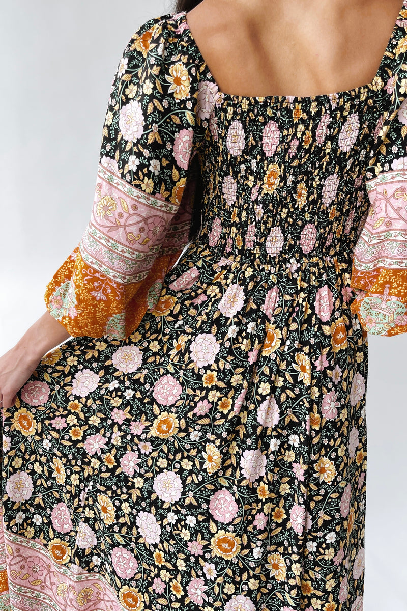 The Irby Patterned Maxi Dress in Black Floral