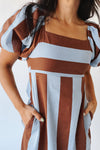 The David Square Neck Striped Dress in Brown + Blue