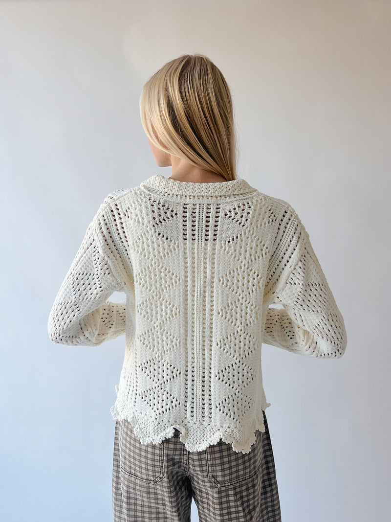 The Abigail Knit Crochet Cardigan in Off White