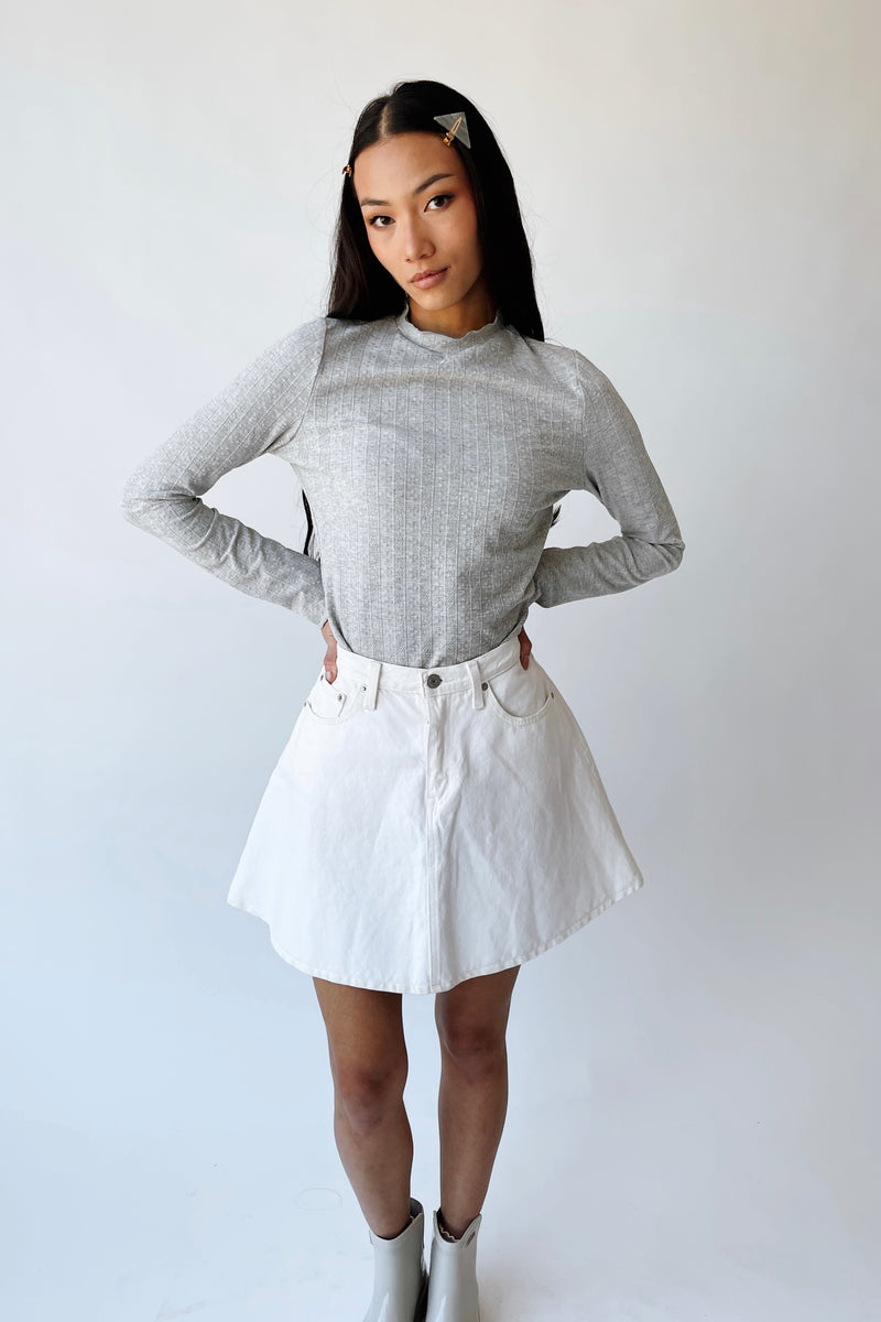 The Leah Mock Neck Blouse in Heather Grey