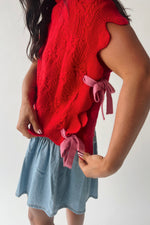 The Abbie Scallop Edge Sweater Vest in Red