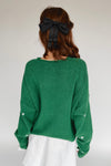 The Riggs Heart Embroidered Button-Down Sweater in Kelly Green + White
