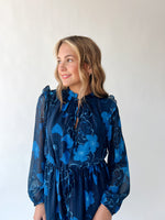 The Kristen Floral Midi Dress in Navy + Blue