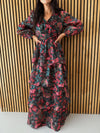 The Keshla Tiered Organza Maxi Dress in Black + Red