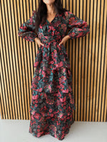 The Keshla Tiered Organza Maxi Dress in Black + Red