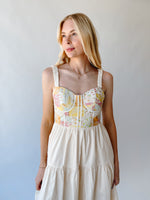 The Sandoval Corset Detail Midi Dress in Pink + Yellow