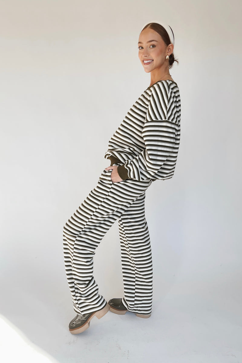 The Abrams Striped Lounge Set in Cream + Green