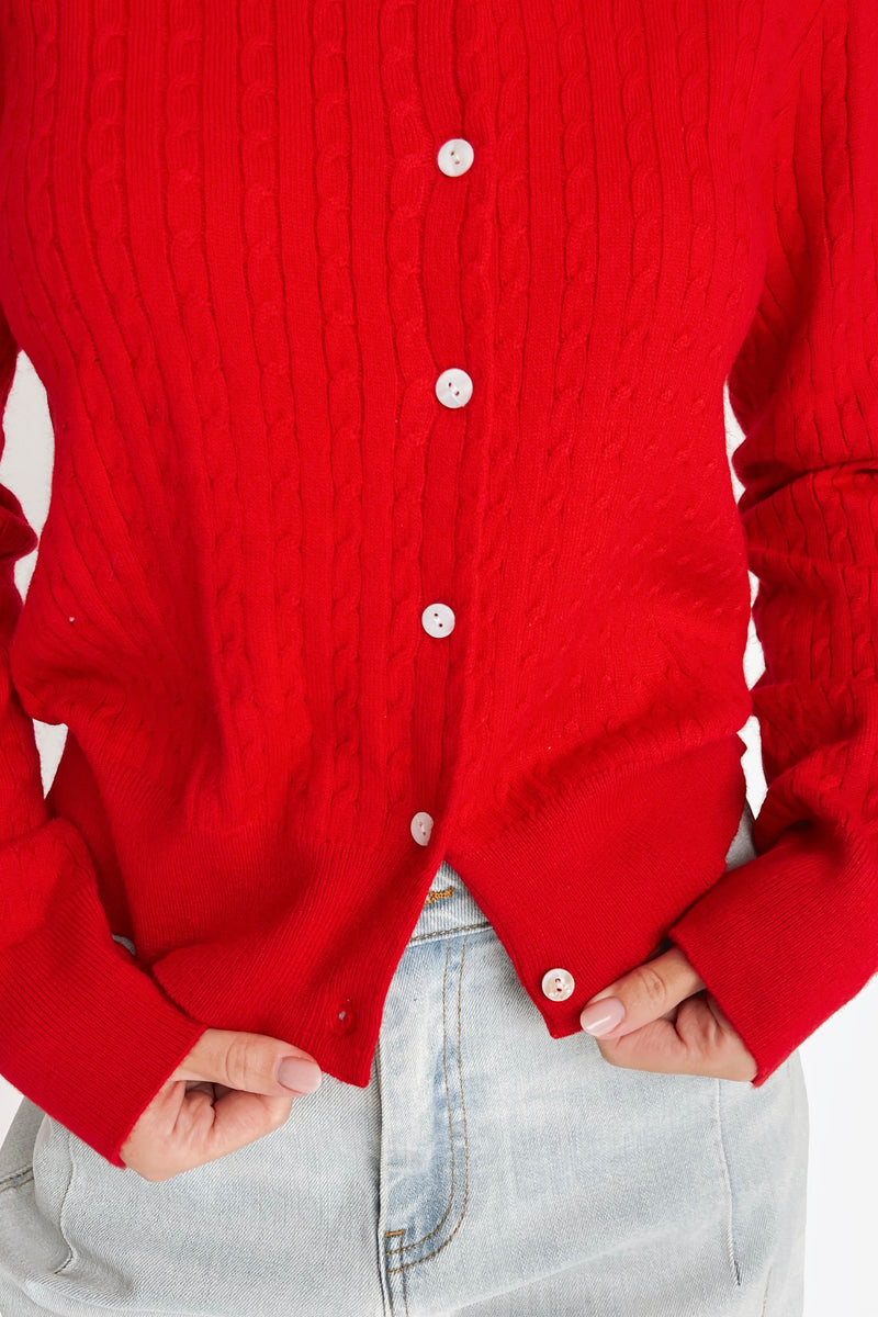 The Tomberlin Cable Knit Cardigan in Red