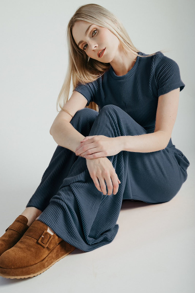 The Leanne Ribbed Lounge Set in Blue